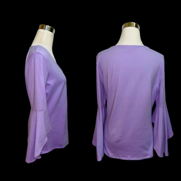 Lavender Trumpet Sleeves Stretch Top - Picture 2 of 5